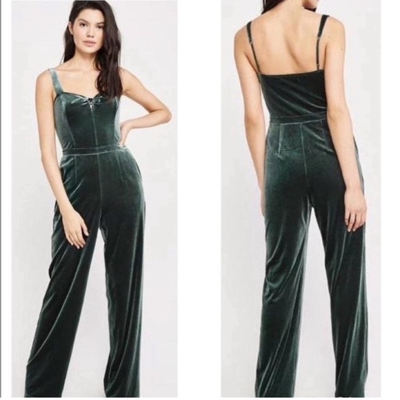 Abercrombie & Fitch Womens Medium Green Velvet Jumpsuit - Picture 1 of 6